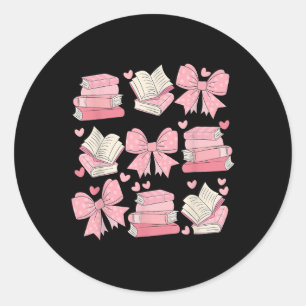 Pegatina Redonda Cute Funny Coquette Bow Café Y Libros Nerds Val