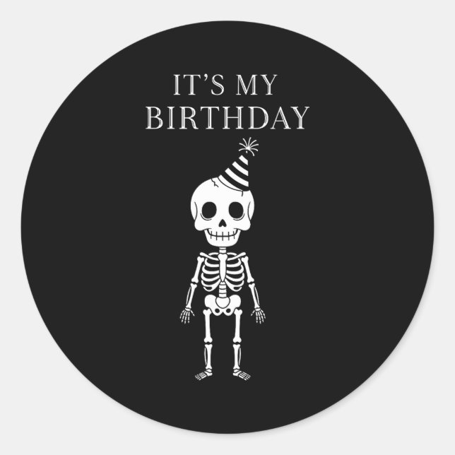 Pegatina Redonda Cute Funny Kawaii Skeleton Birthday Skull Happy Wo (Anverso)