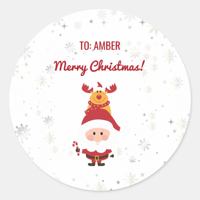 Pegatina Redonda Cute Funny Moderno Rudolph Santa Nombre Personaliz (Anverso)