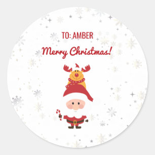 Pegatina Redonda Cute Funny Moderno Rudolph Santa Nombre Personaliz