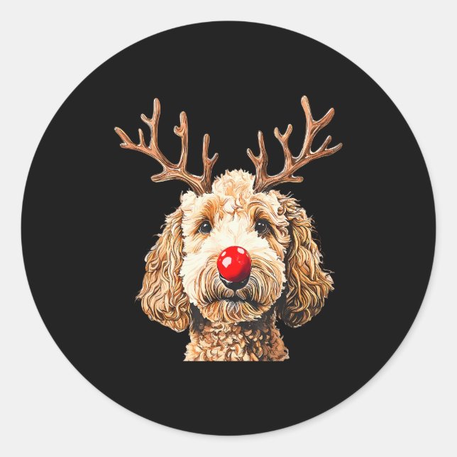 Pegatina Redonda Cute Funny Reindeer Santa Goldendoodle Christmas T (Anverso)