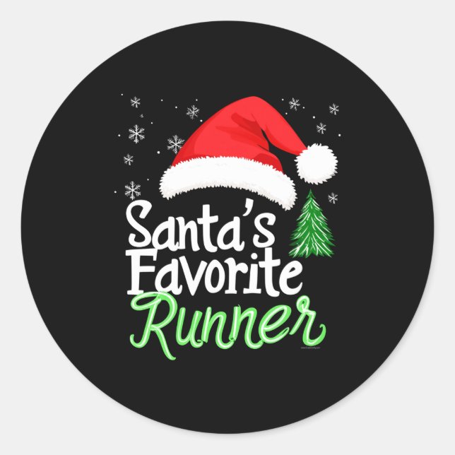 Pegatina Redonda Cute Funny Santa's Favorite Runner Christmas Run H (Anverso)