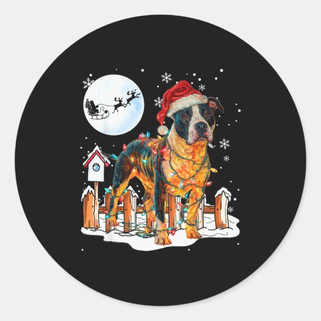 Pegatina Redonda Cute Funny Tbull Christmas Lights Santa Hat Holida (Anverso)