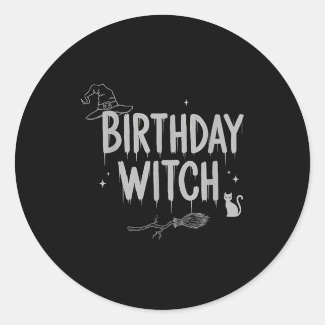 Pegatina Redonda Cute Funny Witch Witchy Birthday Witches Happy Wom (Anverso)