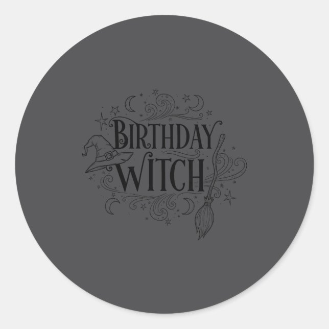 Pegatina Redonda Cute Funny Witch Witchy Birthday Witches Happy Wom (Anverso)