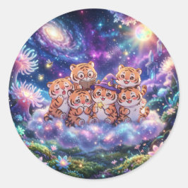 Pegatina Redonda Cute Galaxy Tiger Friends Sticker