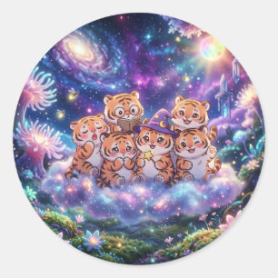 Pegatina Redonda Cute Galaxy Tiger Friends Sticker