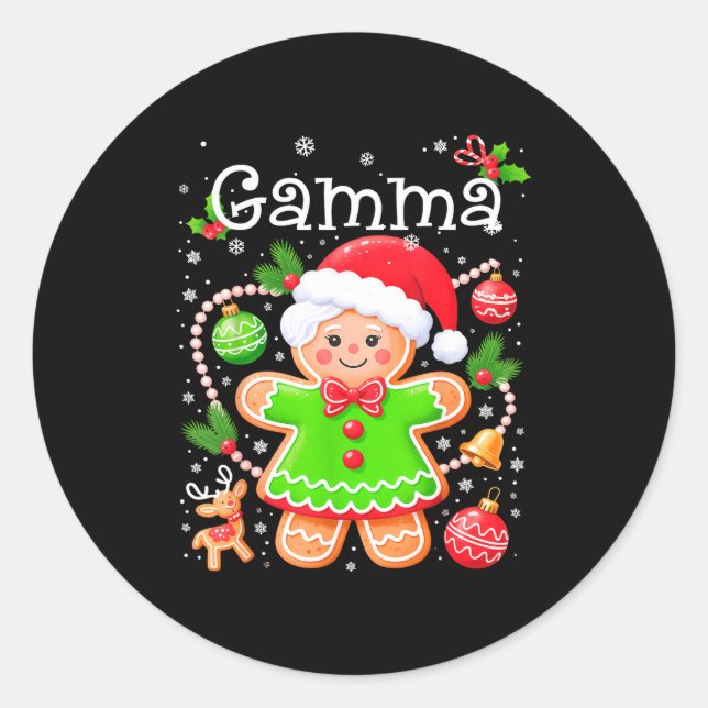 Pegatina Redonda Cute Gamma Gingerbread Family Matching Christmas C (Anverso)