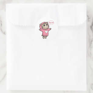 Pegatina Redonda Cute Gatito Abrázame Sudadera Rosa Corazón Pegatin