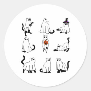 Pegatina Redonda Cute Gato Fantasma Divertido vestido Halloween Rop