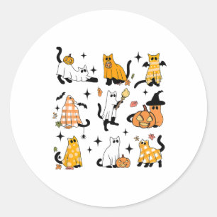 Pegatina Redonda Cute Gato Fantasma Divertido vestido Halloween Rop