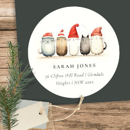 Pegatina Redonda Cute gatos furtivos y Navidades brillantes direcci