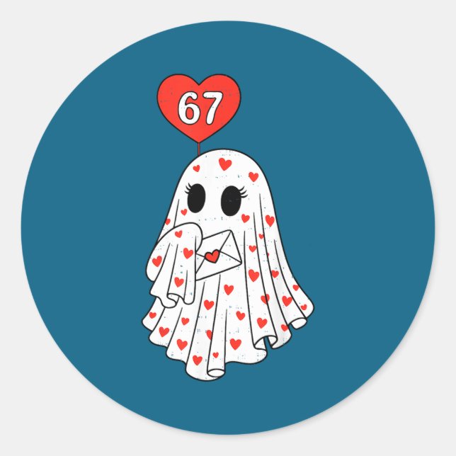 Pegatina Redonda Cute Ghost 6 7 Six Seven Meme Valentines Day Men W (Anverso)