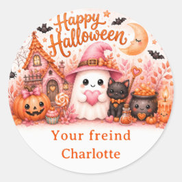 Pegatina Redonda Cute Ghost Feliz Halloween Sticker