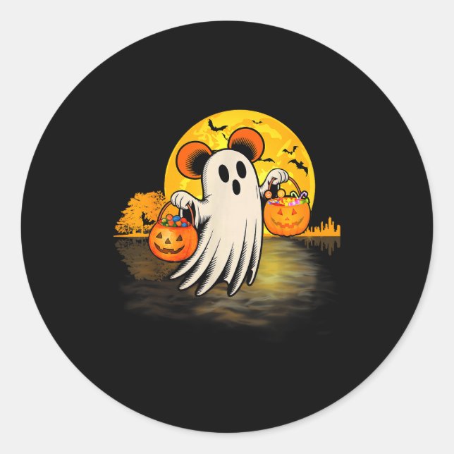 Pegatina Redonda Cute Ghost Guitar Halloween Pumpkins Candy Soky Se (Anverso)