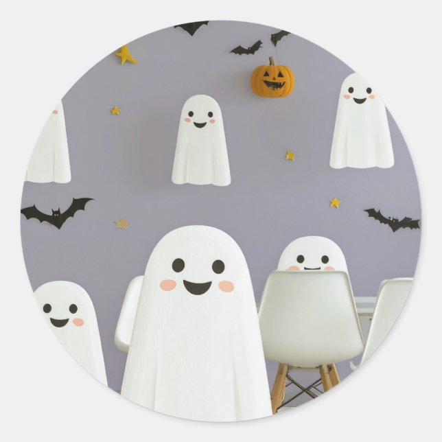Pegatina Redonda Cute Ghost Halloween Sticker (Anverso)