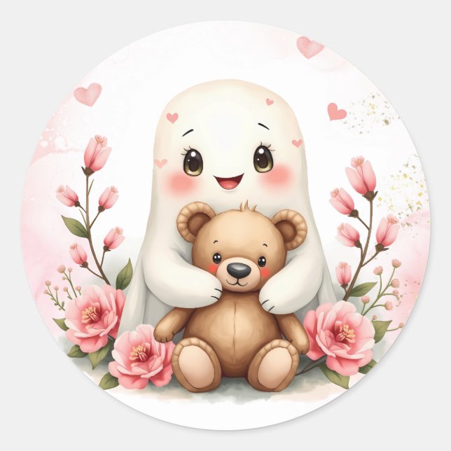 Pegatina Redonda Cute Ghost Halloween Theme Baby Girl Baby Shower (Anverso)