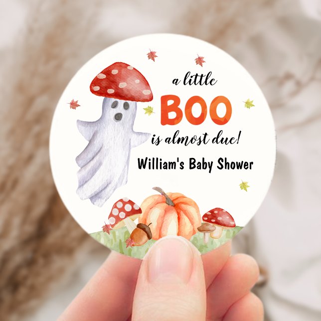 Pegatina Redonda Cute Ghost Mushroom Halloween Baby Shower (Candy Pumpkin Ghosts Halloween Baby Brewing Shower Classic Round Sticker)