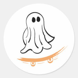 Pegatina Redonda Cute ghost on skateboard