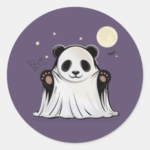 Pegatina Redonda Cute Ghost Panda Bajo la Luna