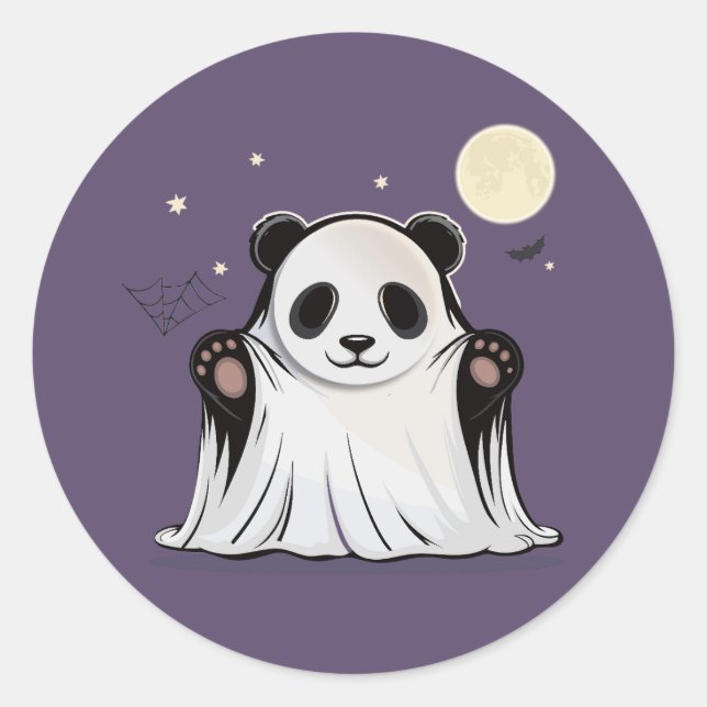 Pegatina Redonda Cute Ghost Panda Bajo la Luna  (Anverso)