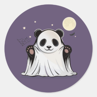 Pegatina Redonda Cute Ghost Panda Under the Moon