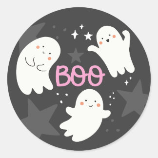 Pegatina Redonda Cute Ghosts Halloween BOO