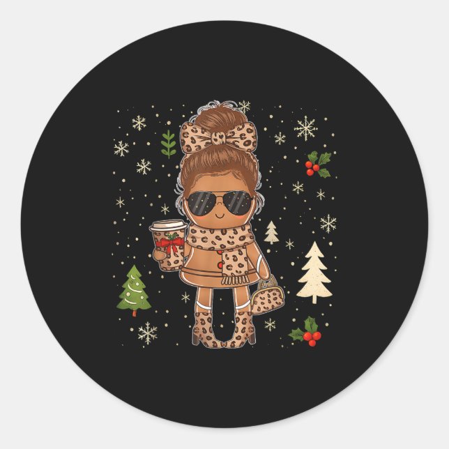 Pegatina Redonda Cute Gingerbread Christmas Snow Xmas For Men Women (Anverso)