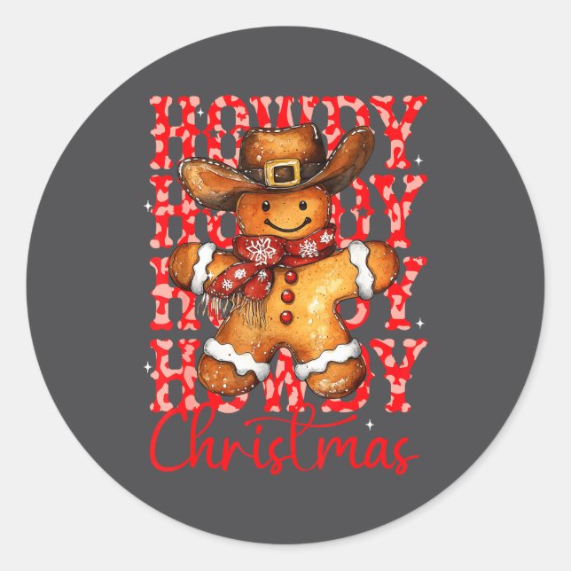 Pegatina Redonda Cute Gingerbread Cowboy Howdy Christmas Girls Wome (Anverso)