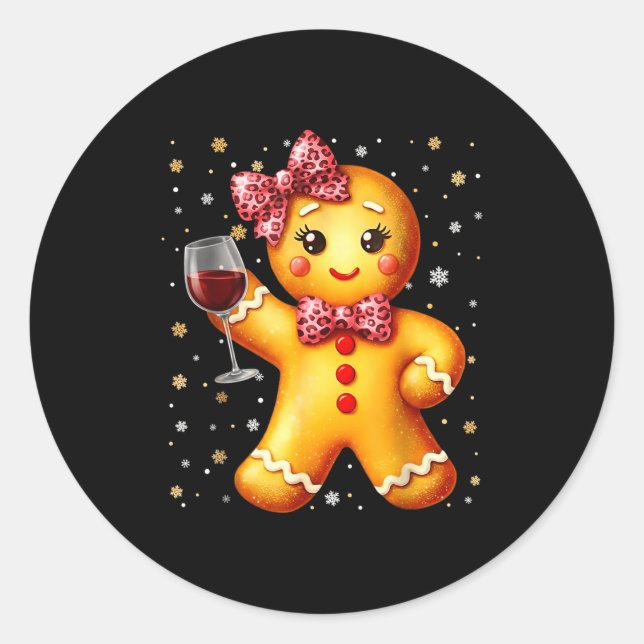 Pegatina Redonda Cute Gingerbread Leopard Coquette Christmas Wine X (Anverso)