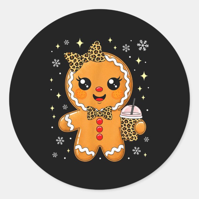 Pegatina Redonda Cute Gingerbread Leopard Coquette Christmas Xmas G (Anverso)