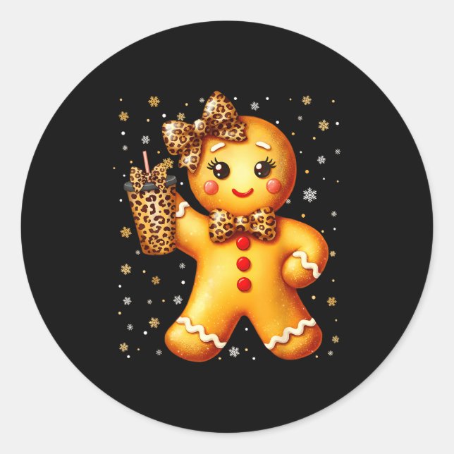 Pegatina Redonda Cute Gingerbread Leopard Coquette Christmas Xmas G (Anverso)