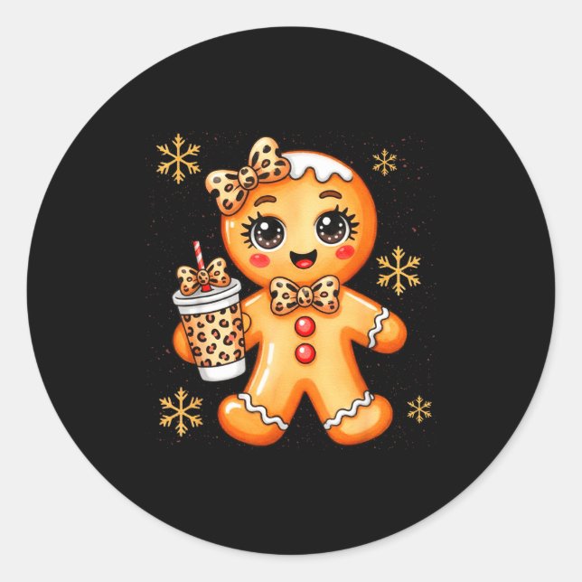 Pegatina Redonda Cute Gingerbread Leopard Coquette Christmas Xmas G (Anverso)