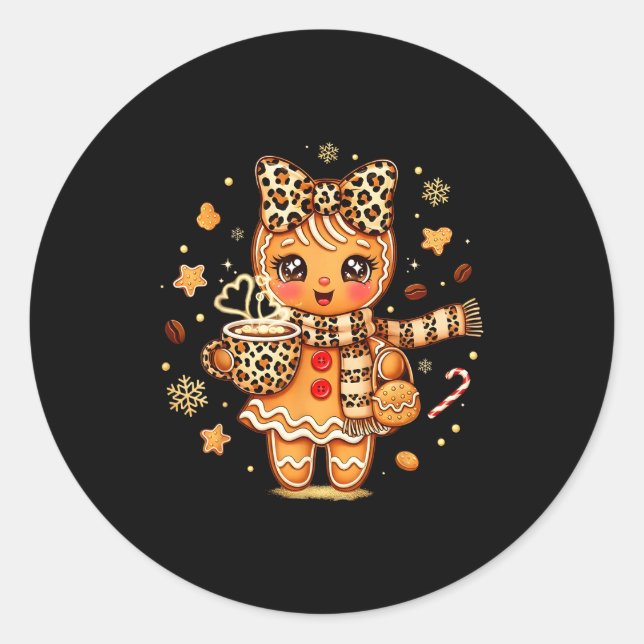 Pegatina Redonda Cute Gingerbread Leopard Coquette Christmas Xmas W (Anverso)