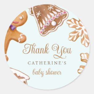Pegatina Redonda Cute Gingerbread Man Baby Shower Gracias