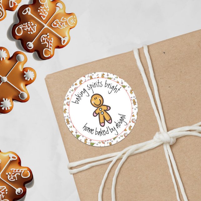 Pegatina Redonda Cute Gingerbread Man Cookies Caseras + Trata Diver (Subido por el creador)