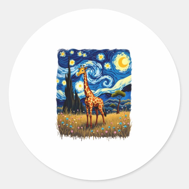 Pegatina Redonda Cute Giraffe Africa - Starry Night T-Shirt (Anverso)