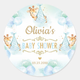 Pegatina Redonda Cute Giraffe Boy Baby Shower Agradecimiento Favor