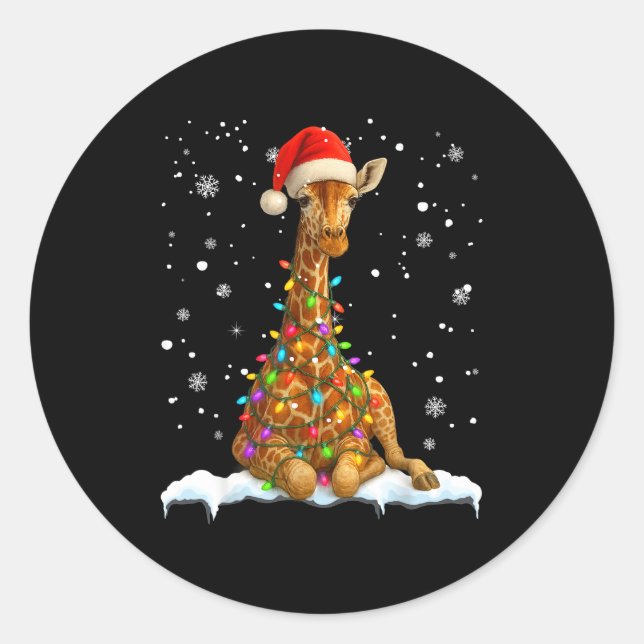 Pegatina Redonda Cute Giraffe Christmas Light Funny Giraffe Lover X (Anverso)