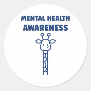 Pegatina Redonda Cute Giraffe Enfermedad del Cerebro Salud Mental A