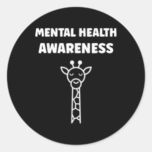 Pegatina Redonda Cute Giraffe Enfermedad del Cerebro Salud Mental A
