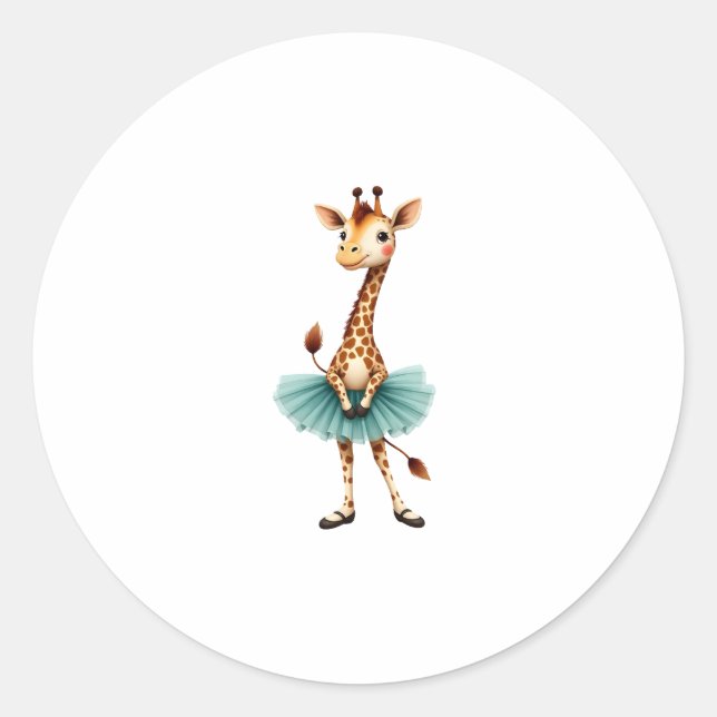 Pegatina Redonda Cute giraffe in a tutu dancing as a ballerina, gif (Anverso)