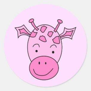 Pegatina Redonda Cute Giraffe Rosa.