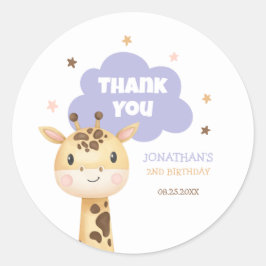 Pegatina Redonda Cute Giraffe Safari Animal Kids Birthday