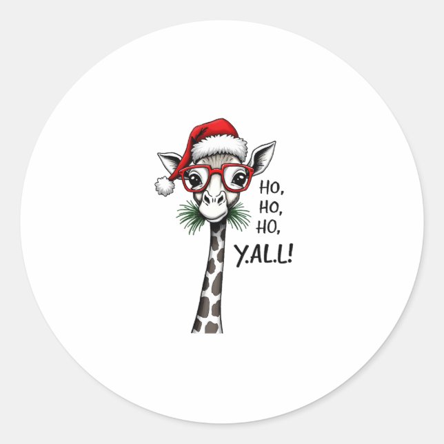 Pegatina Redonda Cute Giraffe With Santa Hat Merry Xmas Giraffe Lov (Anverso)
