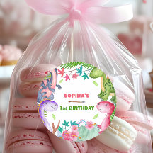 Cute Girl Dinosaur 1st Birthday Party