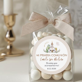 Pegatina Redonda Cute Girl First Holy Communion Gifts and Favors