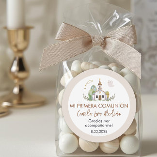 Pegatina Redonda Cute Girl First Holy Communion Gifts and Favors
