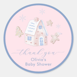 Pegatina Redonda Cute Girl Gingerbread Village Baby Shower