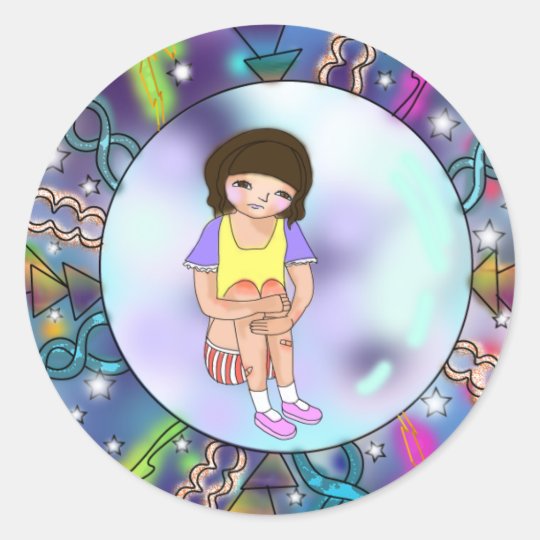 Pegatina Redonda Cute Girl in Bubble